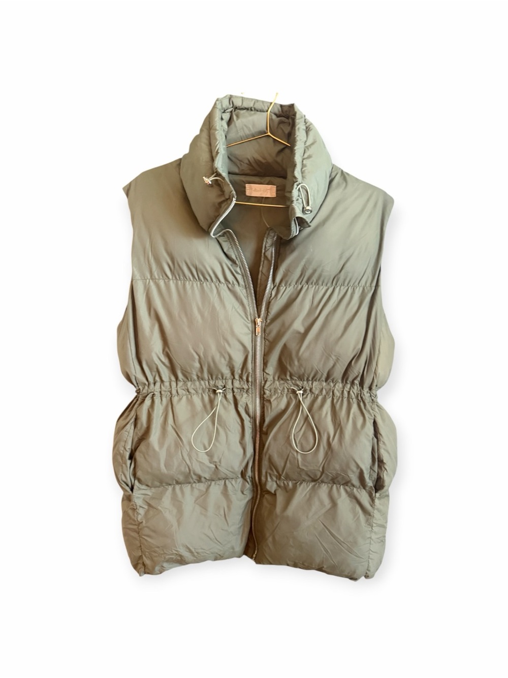 Altar’d State Olive Green Longline Puffer Vest Small Cinch Waist